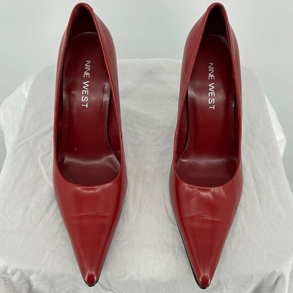Vintage y2k Women's Red Leather Nine West Pointed Toe Stiletto Heel Pumps 6.5M - Picture 4 of 8